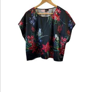 NWOT Black Colourful Floral Print Short Loose Fit Short Sleeve Crew Neck Top XL